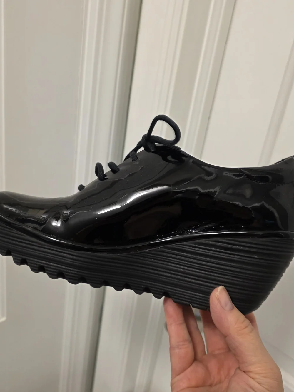 FLY London Black Patent Lace-Up Platform Shoes Size 39=8/8.5 US